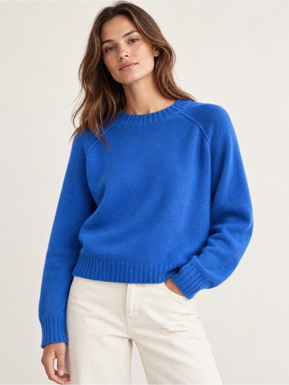 NAADAM 100% Cashmere Electric Blue Crewneck Sweater Boxy Oversized Fit